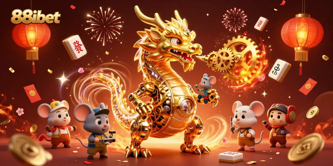 Engage in thrilling gameplay at 88ibet with a stunning golden dragon amidst casino elements.