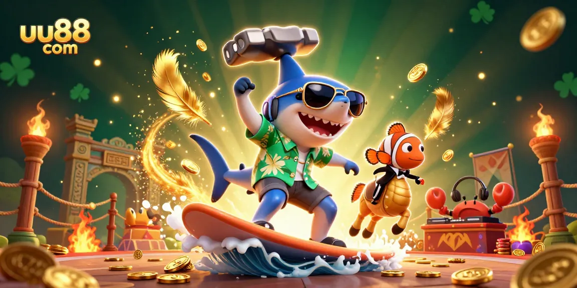 Experience the excitement at uu88 com with a dynamic 3D casino illustration featuring vibrant characters and gambling elements.