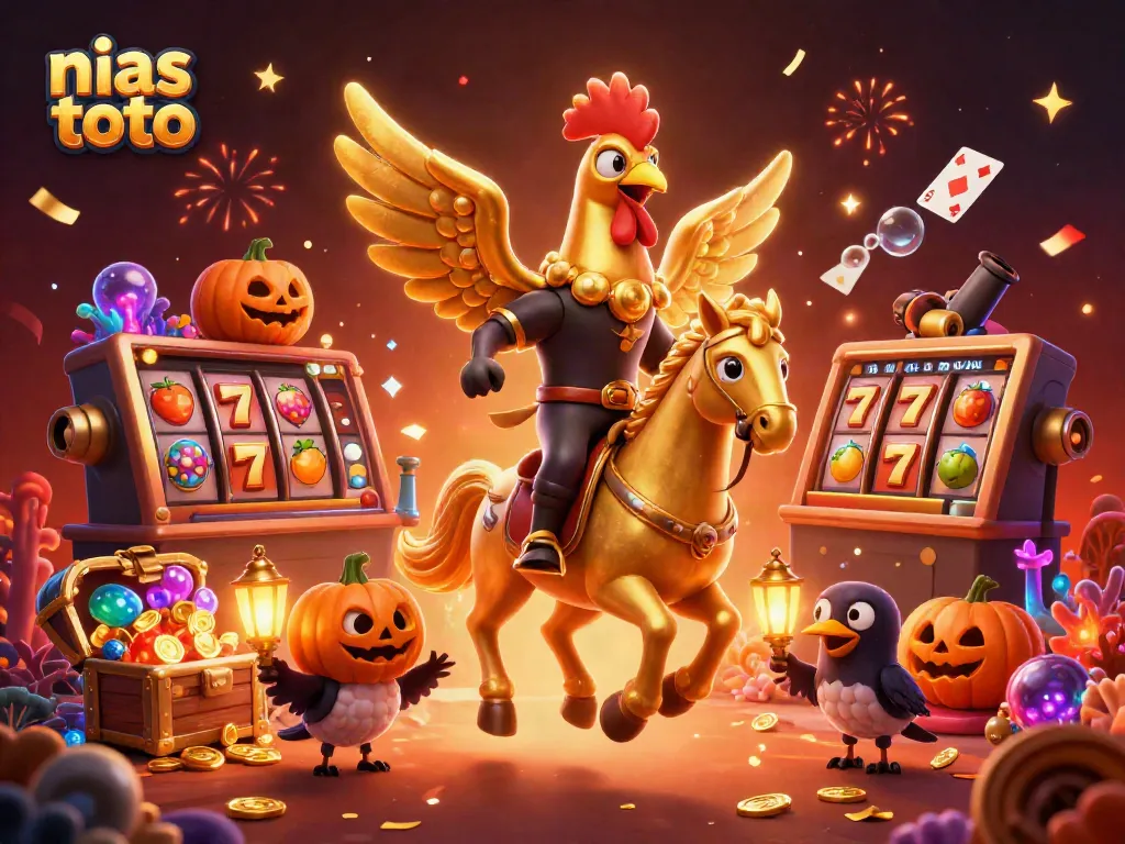 Ilustrasi kasino yang menarik dengan nias toto yang menghadirkan elemen permainan slot di latar belakang.