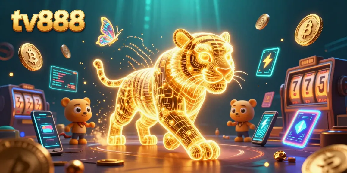 Experience thrilling gameplay with tv888's golden tiger and vibrant slot elements in a digital casino.