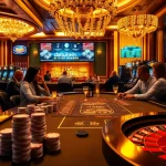 Rasakan permainan taruhan tinggi dengan datukwin saat pemain terlibat di meja kasino yang mewah.