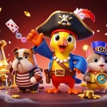 Experience mahjong777 excitement with vibrant cartoon pirates and casino treasures in a dynamic scene.
