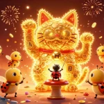Experience the excitement of SV66 online gaming with a vibrant lucky cat illustration surrounded by casino symbols.