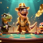 Engage with dynamic Tải Sunwin casino action featuring a velociraptor and stegosaurus at a blackjack table.