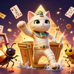 Engage with ahha4d's vibrant gaming scene featuring a dynamic Egyptian mummy cat and thrilling slot elements.