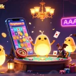 Engage with Pengeluaran Hk through vibrant 3D cartoon illustration of illuminated casino elements and fun games.