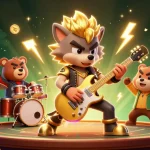 Experience thrilling wins at 7777w with vibrant action from the rock star wolf and drummer bear on stage.