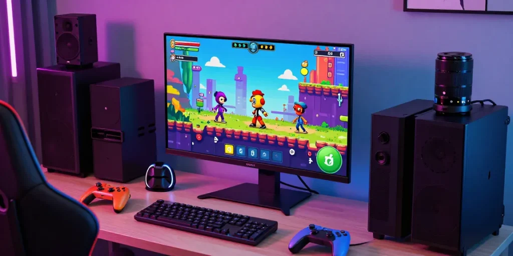 CIKA4D online gaming platform interface with animated characters in a vibrant gaming setup.