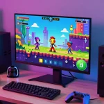 CIKA4D online gaming platform interface with animated characters in a vibrant gaming setup.