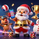 Experience the excitement of agen judi bola with Santa Claus and friends celebrating big wins.