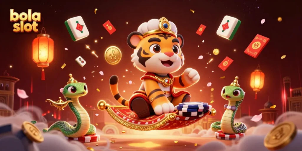 Experience thrilling bola slot action with vibrant characters and rich casino elements.