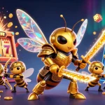 Experience slot gacor action with a samurai hornet and bee archers amidst dynamic slot machine excitement.