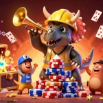 Raih kesenangan bermain v21 dengan triceratops kartu poker yang mengesankan dan elemen laut berkilau.