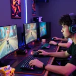 Engaging tempototo online gaming scene with competitive players in immersive setup.