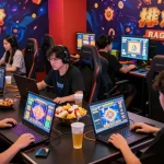 Exciting scene of players enjoying online slots and togel at tempototo daftar, showcasing vibrant gaming atmosphere and community.
