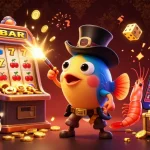 Immerse in the excitement of Red88 with a dynamic scene featuring an anglerfish and casino-themed elements.