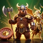 Experience the thrilling kingjohnnie casino online roulette with a Viking bear and Valkyrie characters.