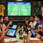 Excited fans engaging in mix parlay betting discussions during the World Cup 2026.
