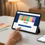 Pengguna menggunakan rajatogel login di tablet sambil santai di ruang tamu modern.
